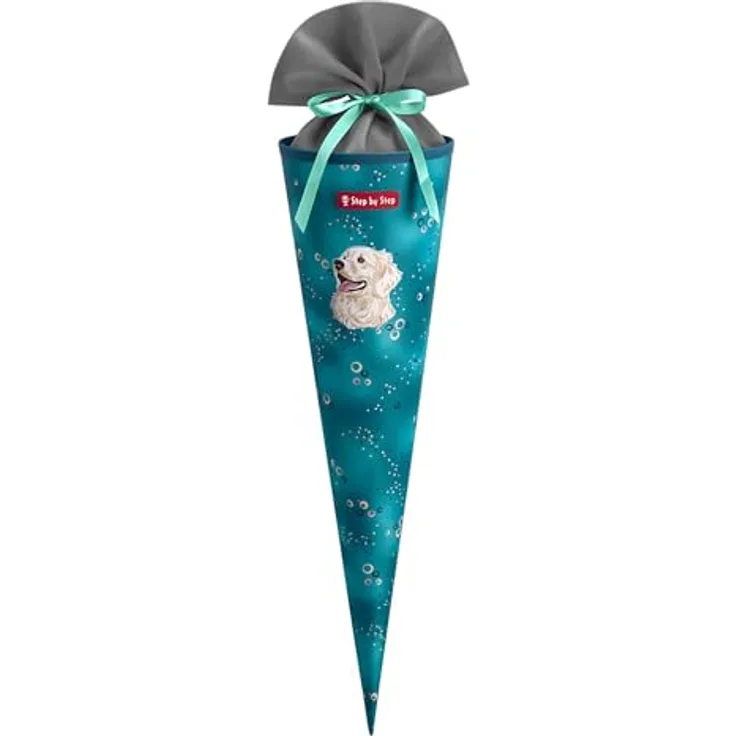 Step by Step Schultüte „Dog Basty“, türkis, aus recycelten PET-Flaschen, Stoffverschluss, 5 l Füllvolumen, 70 cm Höhe