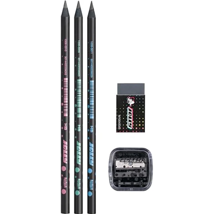 JOLLY Next Generation Graphit Set 3 Graphitstifte HB Schwarzes Holz mit Radierer und Spitzer – Bild 3