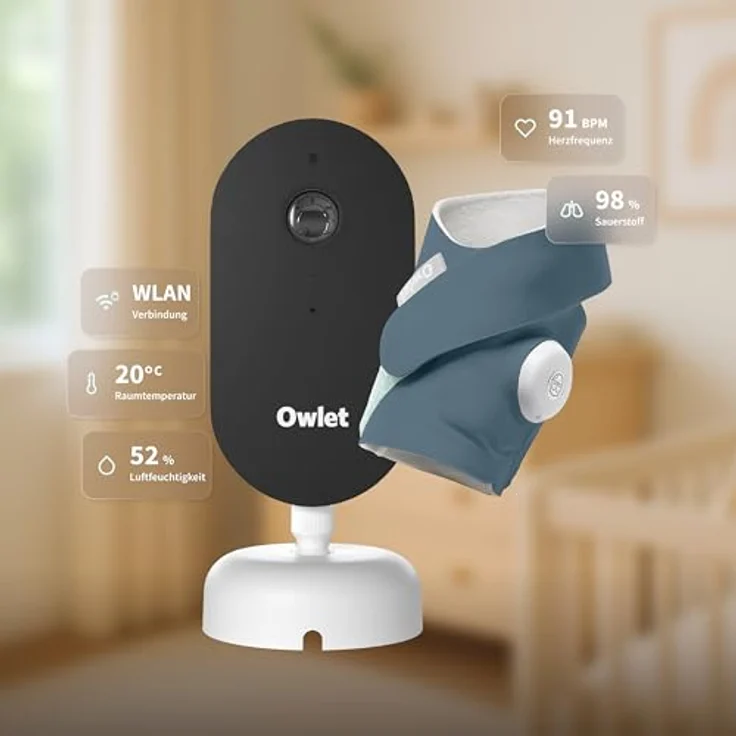 Owlet Dream Duo Smart Baby Monitor – Dream Sock® Sensor, 2K HD Kamera, Puls- & Sauerstoffmessung, Schlafanalyse, WLAN & App-Steuerung, Bedtime Blue – Bild 2