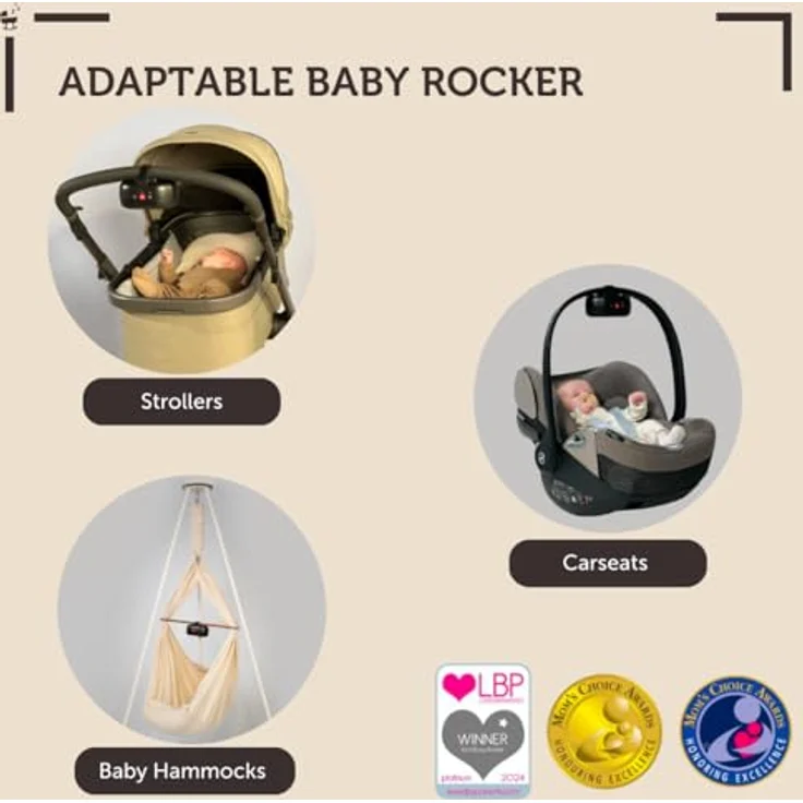 ZAZU Robby, automatischer Kinderwagenschaukler mit Babyschreisensor, 5 Wiege-Stufen, 40-Minuten-Timer, USB-C Akku, IPX1 spritzwassergeschützt, Schwarz – Bild 3