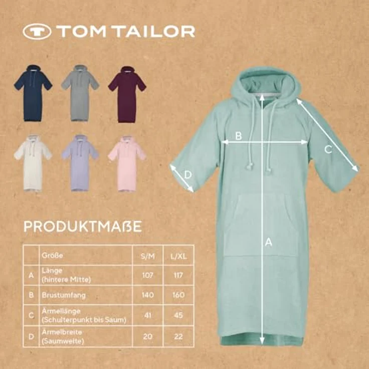 TOM TAILOR HOME Badeponcho COLOR BATH, Midilänge, saugstark aus 100% Baumwolle, mit Kapuze und Bauchtasche, auch in Kindergrößen – Bild 9