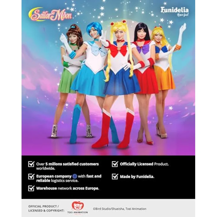 Metamorph Sailor Moon Kostüm (M), Schulmädchenlook mit grosser Schleife, inklusive Handschuhe, Halsband, Diadem und Stiefelstulpen – Bild 5