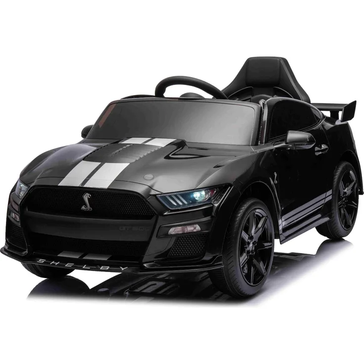 Beneo Ford Shelby Mustang GT 500 Cobra Elektroauto für Kinder, schwarz, 2,4-GHz-Fernbedienung, USB-Eingang, LED-Leuchten, 2 x 30-W-Motor, Original-Lizenz