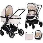 Chipolino Kinderwagen Aura 3 in 1, Autositz, Babywanne, Wickeltasche, bis 22 kg, creme