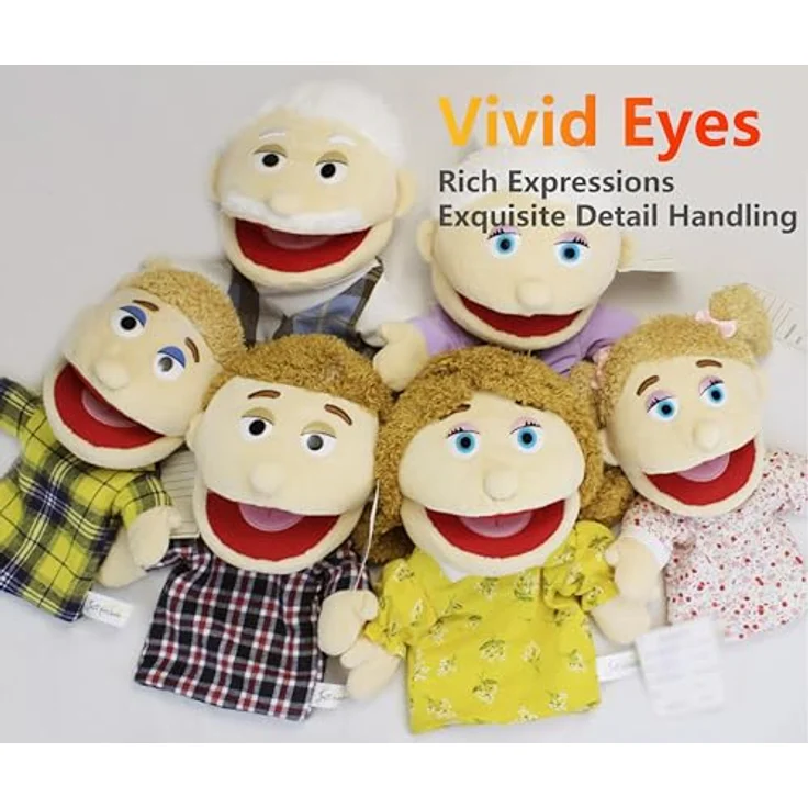 LOMTRATS Familien-Handpuppen Set, 6-teilig mit beweglichem Mund für Storytelling und Unterricht, 30 cm, aus Plush, geeignet für Kinder – Bild 3