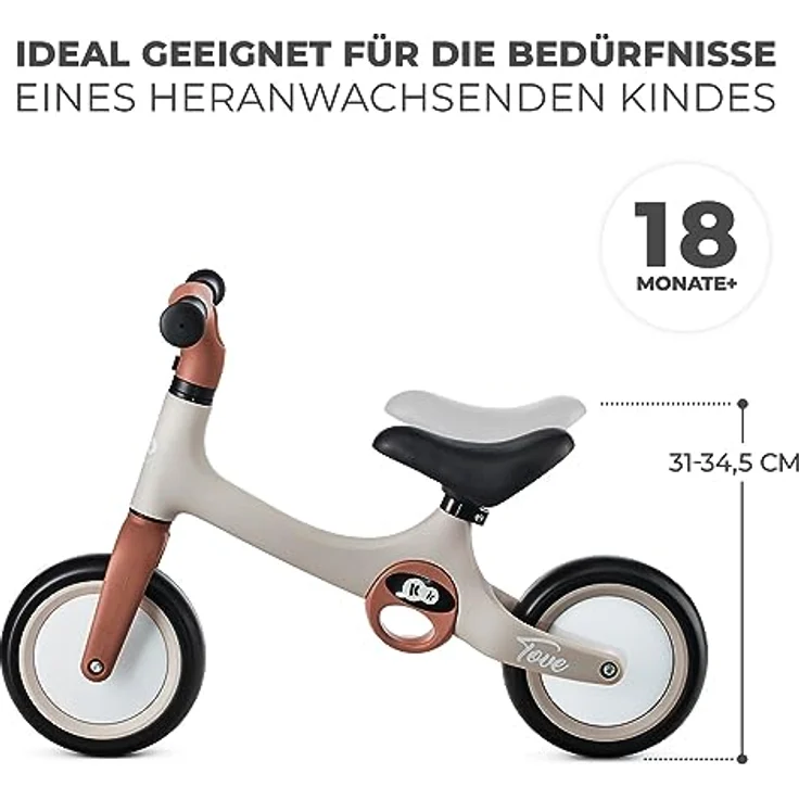kk Kinderkraft TOVE Laufrad ab 1,5 Jahre, Licht Lauflernrad, Höhenverstellbarer Sattel, Beige – Bild 3