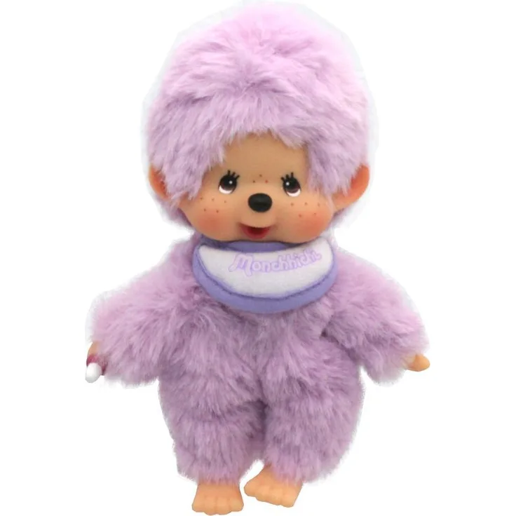 Sekiguchi Monchhichi Junge Lila, 13 cm Puppe mit lilafarbenem Lätzchen