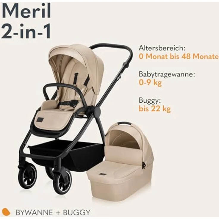 Lionelo Meril 2in1 Kinderwagen, Multifunktionaler Kinderwagen mit All-Terrain-Rädern, XXL-Reisewiege und vollfederung, kompakt zusammenklappbar – Bild 2
