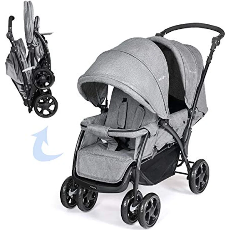 DREAMADE Geschwisterwagen 2 in 1, Doppelkinderwagen baby und kleinkind, Zwillingswagen Faltbar, Babywagen mit Doppelsitz, kinderwagen für 2 kinder, Grau – Bild 2