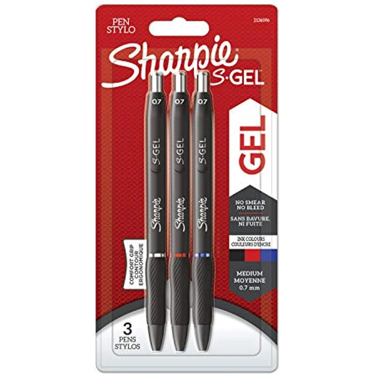 SHARPIE S-Gel Gelstifte | mittlere Spitze (0,7 mm) | Gelschreiber mit Schwarzer | blauer & roter Tinte | 3 Stück – Bild 1