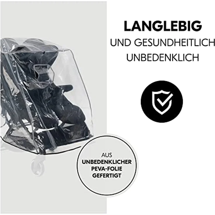 Hauck Universal Regenschutz Zwillingwagen Geschwisterwagen, Reflektierende Umrandung, Kontakt-Fenster, Gute Luftzirkulation, Einfache Befestigung, Transparent – Bild 5