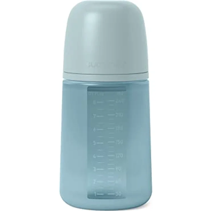 SUAVINEX Trinkflasche mit Silikonflasche, 240 ml, physiologischer Sauger SX Pro aus Silikon, anti-Kolik-Ventil, mittlere Durchflussflasche (M), für Babys ab 3 Monaten, Blau - Farbe Essence – Bild 2
