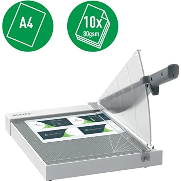 LEITZ Hebelschneider Precision A4, leichter Papierschneider mit rostfreier Stahlklinge für bis zu 10 Blatt – Bild 2
