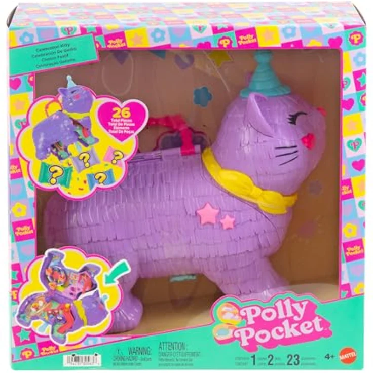 Mattel Polly Pocket Party Kätzchen Pinata, Spielset mit 2 Mikropuppen und 23 Zubehörteilen, bunte Überraschungen für Kinder ab 4 Jahren – Bild 6