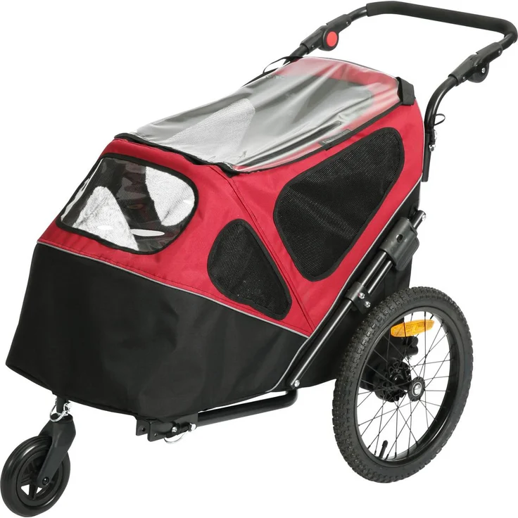 Duvo+ Hundeanhänger 2-in-1, praktischer Fahrradanhänger und Buggy für Haustiere, schwarz/rot, bis 30 kg