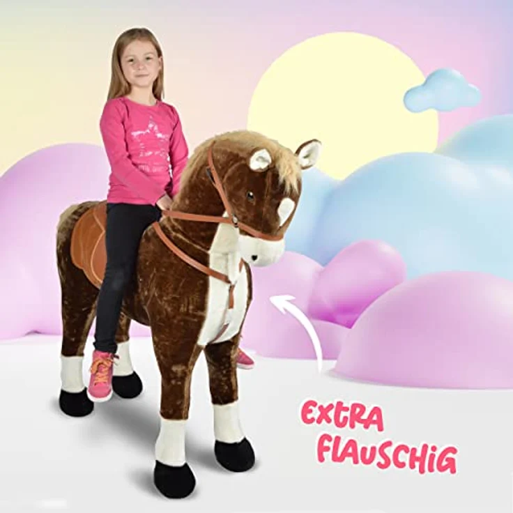 Pink Papaya Giant XXL Kinder Spielpferd zum Reiten Max 125 cm | Plüschpferd | Fast lebensgroßes Pferd zum Reiten für Kinder | Stehpferd bis 100kg belastbar mit Sounds – Bild 4