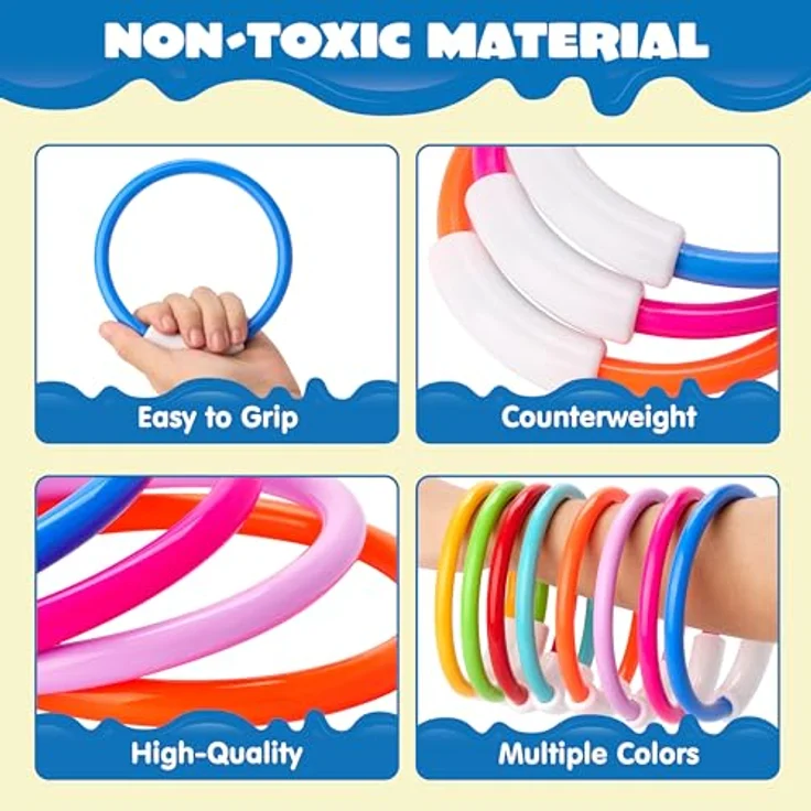 JOYIN Bunte Pool-Ringe für Kinder, 8er Set Tauchspielzeug in leuchtenden Farben, 14 cm, ungiftig, ideal für Unterwasser-Training und Wasserspaß – Bild 4