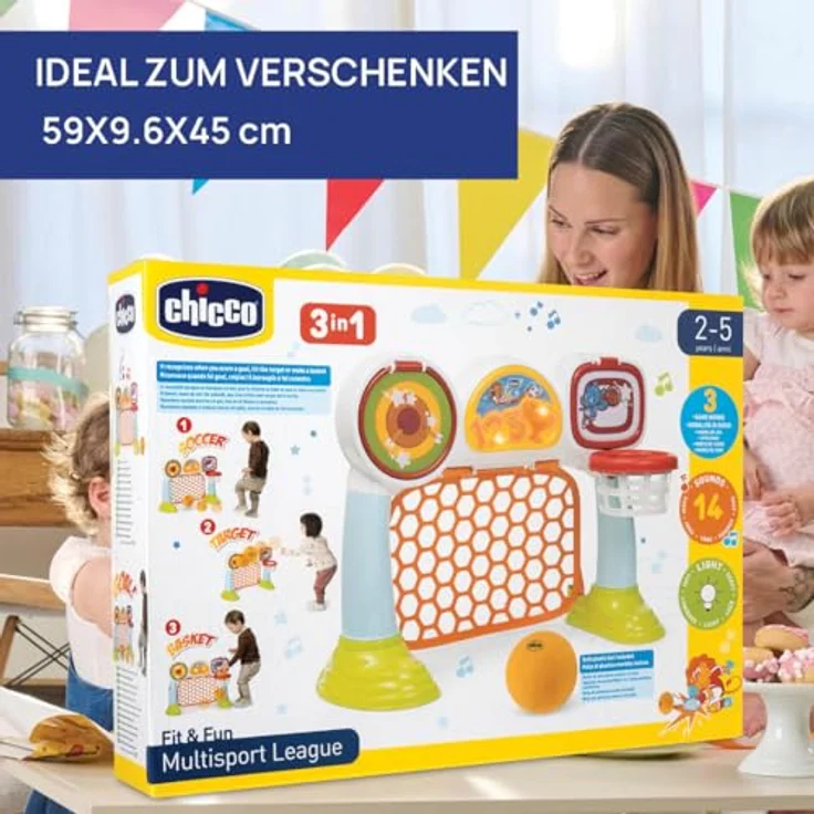 Chicco GOAL LEAGUE 2023, 3in1 Multi-Sport-Aktivitätsspiel mit Lichtern und Geräuschen, italienisches Design – Bild 9