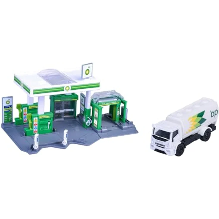 Majorette Petrol Station BP inkl. Iveco Eurocargo Tankwagen, Spielzeug-Tankstelle mit Waschanlage, Shop & Zapfsäulen, Spielset für Kinder ab 5 Jahren, 17x28x10 cm – Bild 1