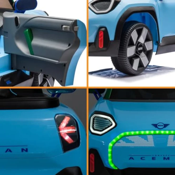 Vrooomy MINI Aceman 12V Elektroauto für Kinder mit Fernbedienung, Sicherheitsgurten und Bluetooth, Blau, 1 bis 5 Jahre – Bild 7
