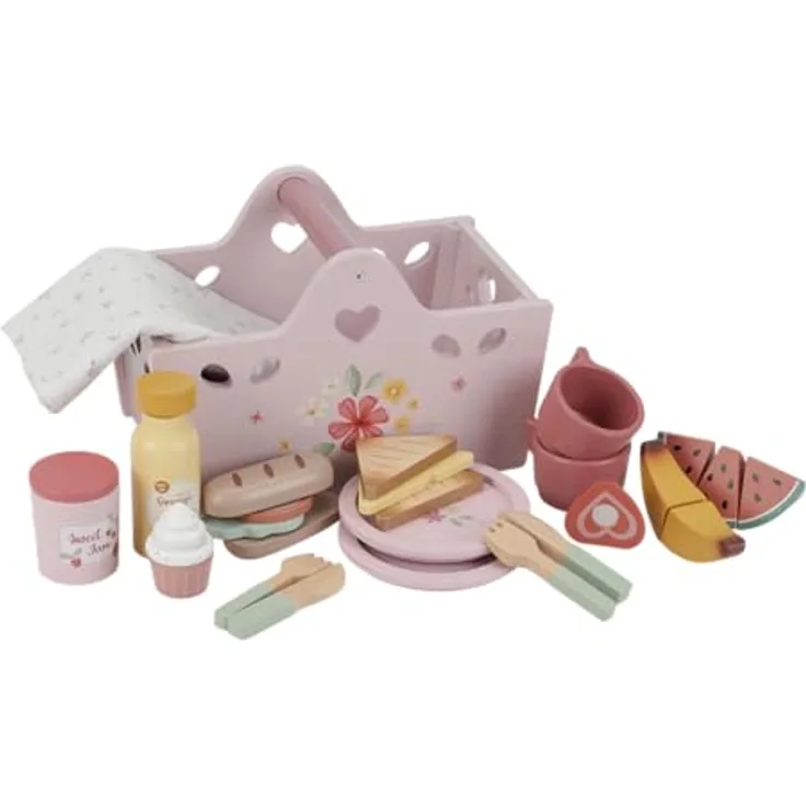 Little Dutch 8025 FSC Holz Picknick-Set, 31-teiliges Zubehör, rosa, für Kinder ab 3 Jahren