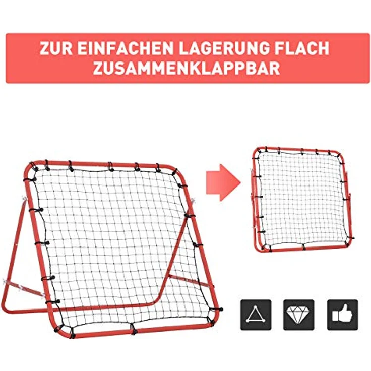 HOMCOM Fußball Rebounder Kickback Tor Rückprallwand Netz für Baseball Fußball Fußballtor für Training Verstellbarer Winkel Metallrohr PE Gewebe 96 x 80 x 96 cm Rot+Schwarz – Bild 4