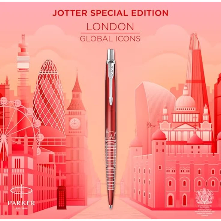 Parker Pen Parker Jotter SE London, Kugelschreiber mit roter Lackierung, Lasergravur Londoner Skyline, limitierte Sonderedition – Bild 2