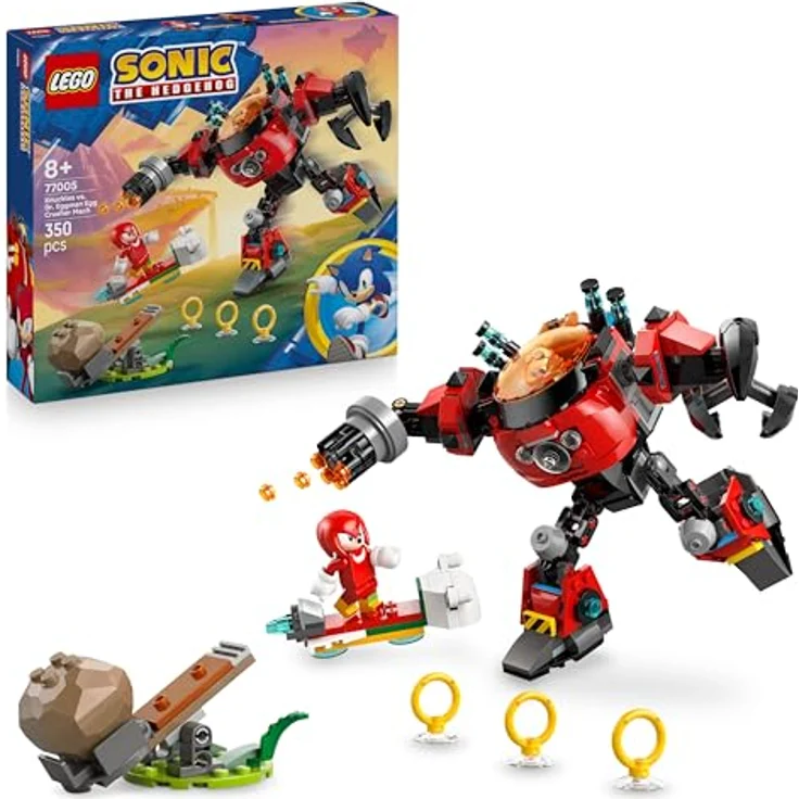 LEGO Sonic The Hedgehog Knuckles vs. Dr. Eggmans Egg Crusher Mech, kreatives Spielzeug mit 2 Minifiguren, Ringen & Chaos Emeralds für Jungen & Mädchen ab 8 Jahren - 77005 – Bild 1