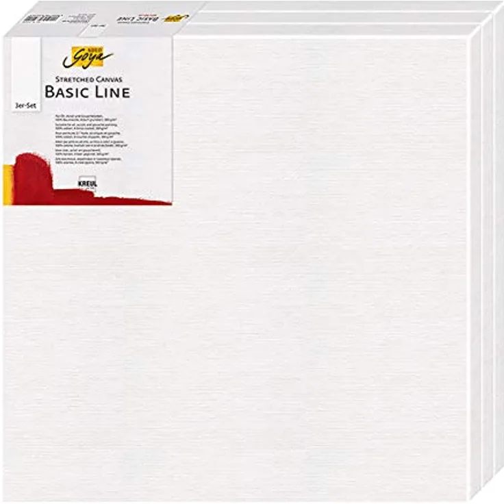 KREUL Solo Goya Stretched Canvas Basic Line, 3er Set Keilrahmen 30 x 30 cm, 4-fach grundierte Baumwollleinwand, ideal für Öl-, Acryl- und Gouachefarben, Weiß