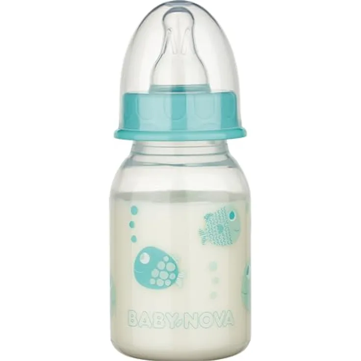 BABY-NOVA 120 ml Standard Babyflasche mit Anti-Kolik Silikonsauger für Neugeborene – BPA-frei, Motive Fische