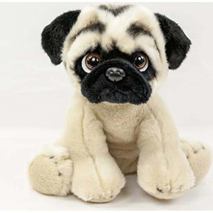 Teddys Rothenburg Kuscheltier Mops 30 cm sitzend Hund Plüschhund in Beige/schwarz – Bild 2