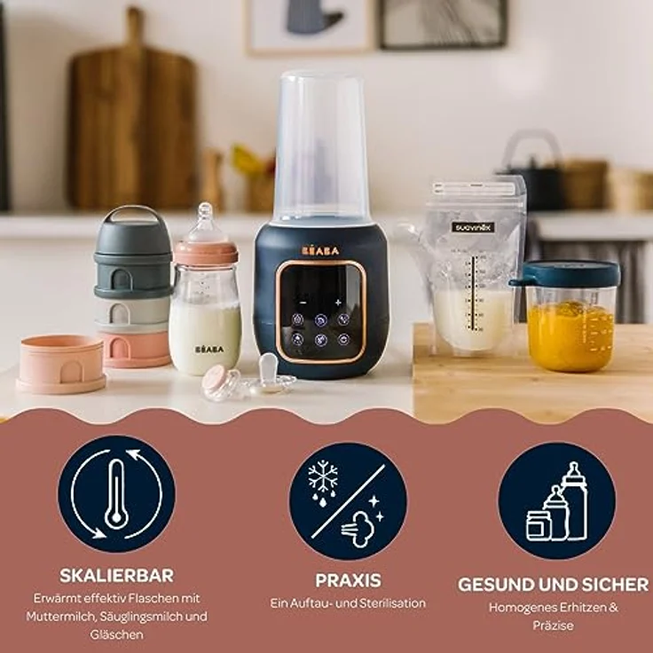 BÉABA, Flaschenwärmer/Sterilisator, Muttermilch-/Säuglingsmilchwärmer, Multifunktional: 5 Modi, Wasserbadfunktion, Erwärmen von Gläschen, Auftauen, Schnellmodus, Sterilisationsmodus, Multi Milk – Bild 3