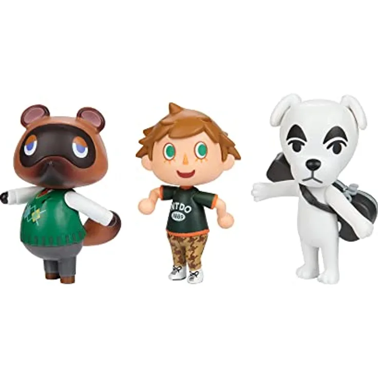 Jakks Pacific Animal Crossing 3er Pack, 6 cm Figuren Set mit Tom Nook, K.K. und Dorfbewohner, bewegliche Sammelfiguren für Kinder ab 3 Jahren
