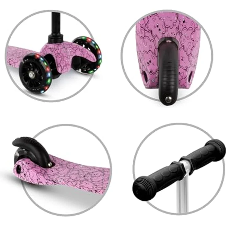 COIL Dreiradscooter, Kinderroller, Tretroller, Dreirad-Balance-Roller, Cityroller, ABEC-7-Lager, 3-stufige Lenkradverstellung, LED-Räder, Clouds – Bild 7