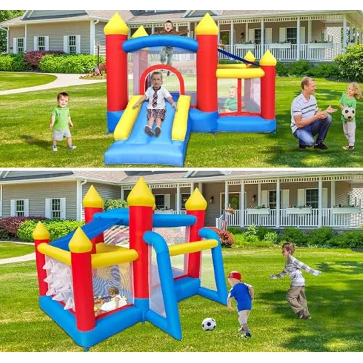 Ballsea Hüpfburg mit Gebläse für Kinder von 3 bis 8 Jahren, Indoor, 312×272×200 cm, mit Trampolin, Bällebad, Basketballkorb und Rutsche, 840D Oxford-Gewebe – Bild 2