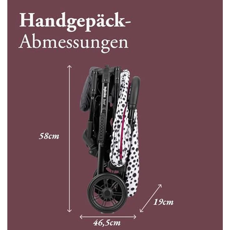 Inglesina Quid² Polka Dots White, ultraleichter Kinderwagen bis 22 kg, kompakt für Flugreisen, einhändig zusammenklappbar, UV-Schutz 50+ – Bild 4
