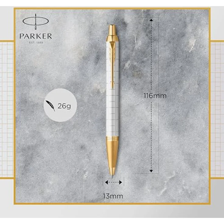 Parker IM Premium Kugelschreiber, perlmuttlackiert mit Goldverzierungen, automatischer Druckmechanismus, weiß/gold – Bild 3