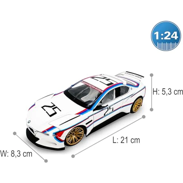 Weiss BMW 3.0 CSL Hommage R, Diecast Modellauto 1:24, weiss inkl. Knopfzellen – Bild 3