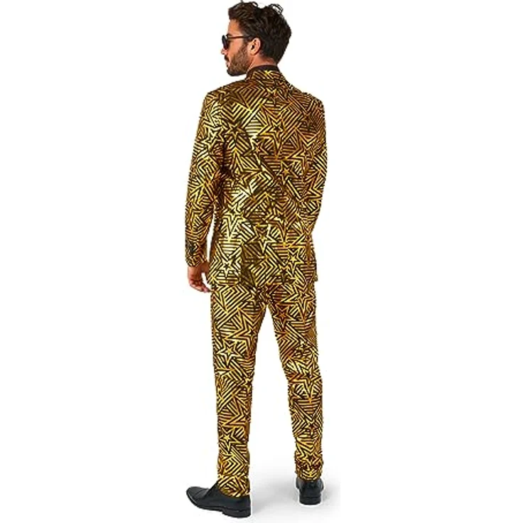 OppoSuits Goldener Stern, Anzug mit Sacko, Hose und Krawatte, schwarz mit goldenen Sternen, Größe 52 – Bild 3
