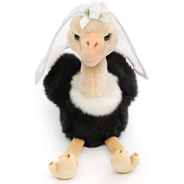 Uni-Toys - Strauß mit Braut-Schleier - 28 cm (Höhe) - Plüsch-Vogel, Brautstrauß - Plüschtier, Kuscheltier – Bild 4