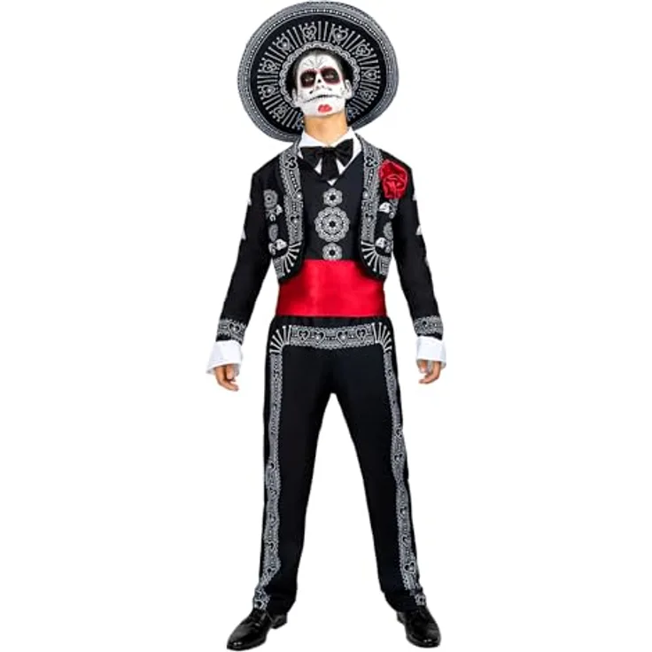 Funidelia Mariachi Kostüm für Herren, Dia de los Muertos Catrina Outfit in Schwarz, Größe 3XL für Halloween und Karneval