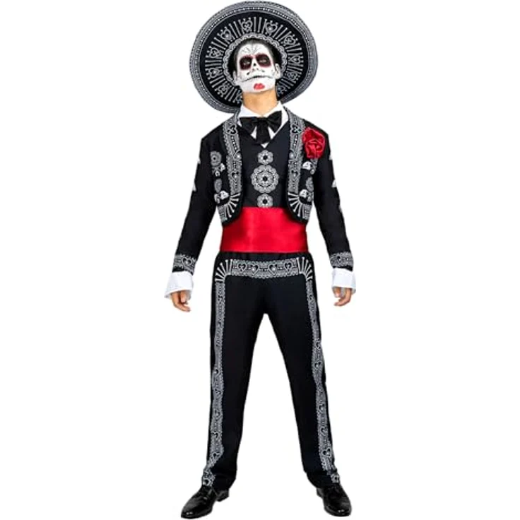 Funidelia Mariachi Kostüm für Herren, Dia de los Muertos Catrina Outfit in Schwarz, Größe 3XL für Halloween und Karneval – Bild 1