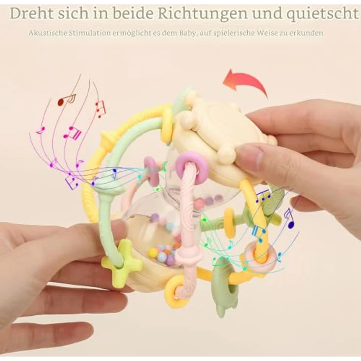 CLDY Greifball Baby-Spielzeug, sensorischer Beißring mit bunten Perlen und flexiblen Kaupunkten – Bild 2