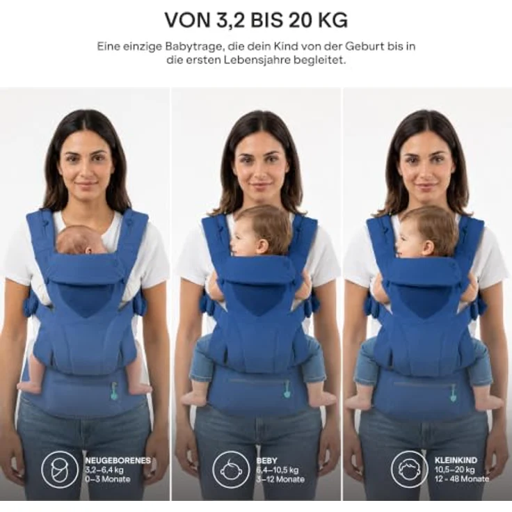 Koala Cuddle Carry Babytrage, ergonomisch, mitwachsend für Neugeborene bis 20,4 kg, verstellbare Kopfstütze, Bauch-, Front- und Rückentrageweise – Bild 3