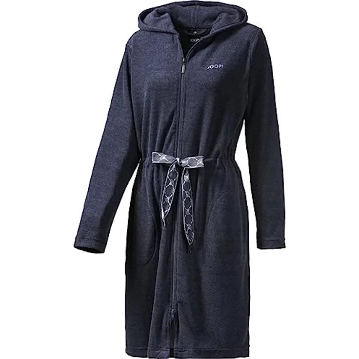 JOOP! Damen Bademantel Active 1659, Kapuze, pflegeleichtes Mischgewebe, blau