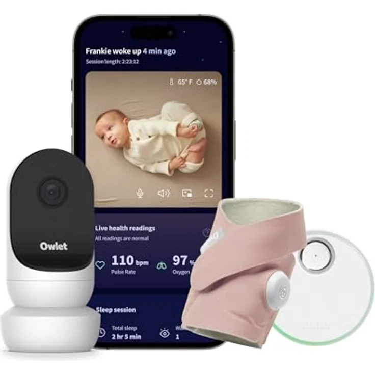 OWLET Dream Sock & Cam 2 Bundle - Pulsoximeter, Liveübertragung der Sauerstoffsättigung, Herzfrequenz -und des Schlafverhaltens (Dusty Rose Set) - Medizinisch geprüft, Echtzeitüberwachung, Backup in Owlet Cloud – Bild 1