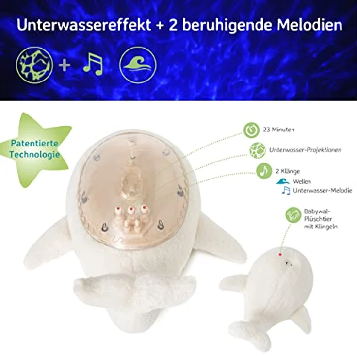 Cloud b Beruhigender Nachtlicht Ozean Projektor mit beruhigenden Klängen | Einstellbare Helligkeit | 3 Farben | Auto-Shutoff | Tranquil Turtle Weiss – Bild 5