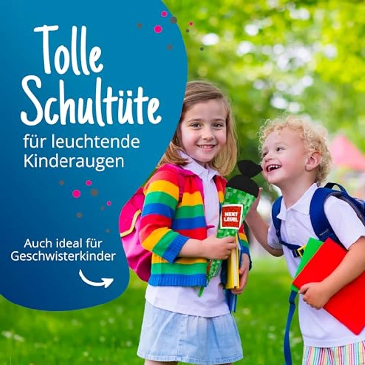 itenga Geschwisterschultüte 35 cm Motiv Pixel, runde Geschenkverpackung mit Filzverschluss für Schulen und Ausbildungen, für Gamer und Schüler – Bild 3