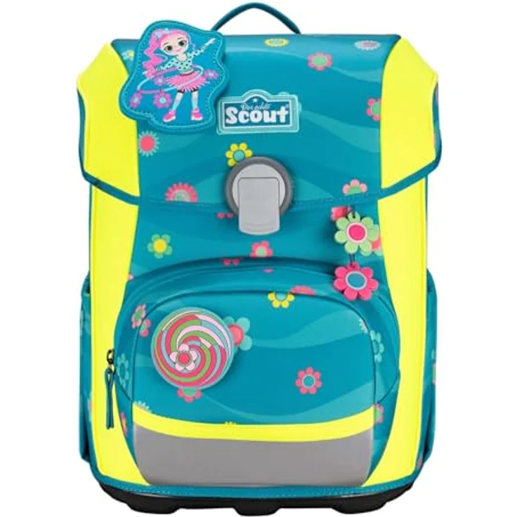 SCOUT Basic Neo Set 4-teilig Little Flowers, Schulranzen mit reflektierender Oberfläche, 2 Mäppchen und Sportbeutel, 27 x 39 x 18 cm – Bild 2
