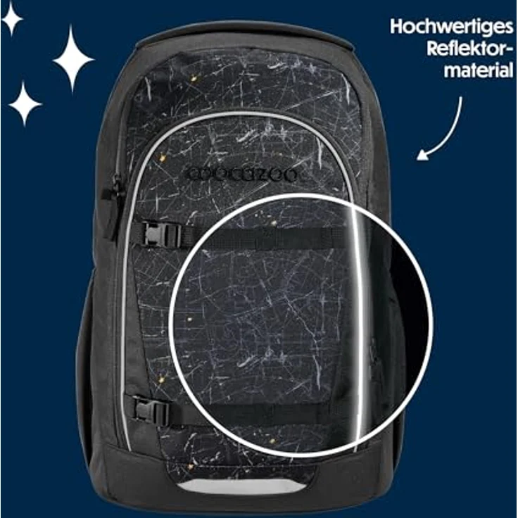 Coocazoo Every „Urban Metro“, ergonomischer Schulrucksack in schwarz-orange, höhenverstellbar, mit Brustgurt & Hüftgurt, für ab der 3. Klasse, 30 Liter Volumen, reflektierende Elemente, aus 100% recycelten PET-Flaschen – Bild 5